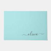 Aqua Blue Blauwgroen modern script meisjesmonogram Deurmat (Voorkant)