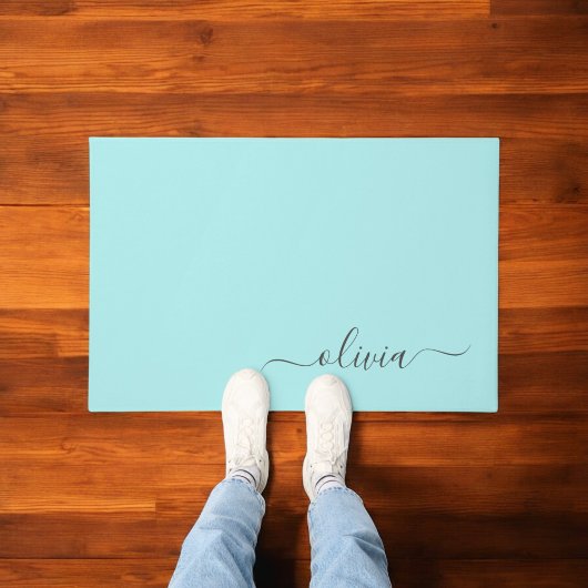 Aqua Blue Blauwgroen modern script meisjesmonogram Deurmat