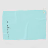 Aqua Blue Blauwgroen modern script meisjesmonogram Golfhanddoek (Horizontaal)
