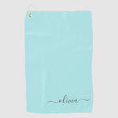 Aqua Blue Blauwgroen modern script meisjesmonogram Golfhanddoek (Voorkant)
