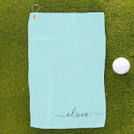 Aqua Blue Blauwgroen modern script meisjesmonogram Golfhanddoek<br><div class="desc">Aqua Blue Blauwgroen Monogram Name Golf Towel. Dit maakt de perfecte liefhebbende 16 verjaardag,  bruiloft,  vrijgezellenfeest,  verjaardagsdag,  baby shower of vrijgezellenfeest voor iemand die van luxe glam en stijl houdt.</div>
