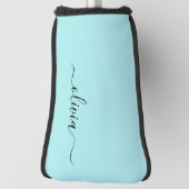 Aqua Blue Blauwgroen modern script meisjesmonogram Golfheadcover (Draai 90)