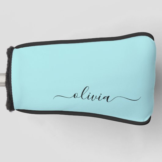 Aqua Blue Blauwgroen modern script meisjesmonogram Golfheadcover (Voorkant)
