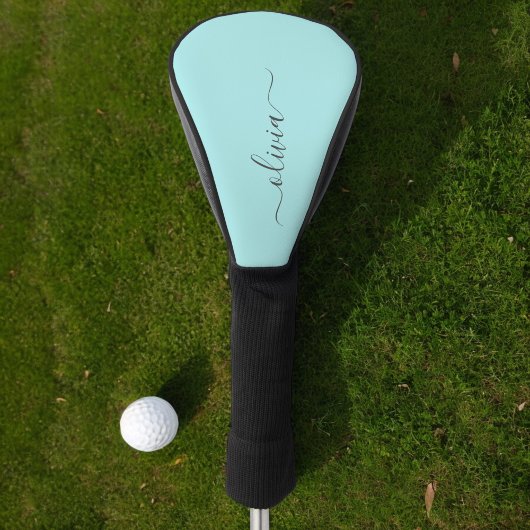 Aqua Blue Blauwgroen modern script meisjesmonogram Golfheadcover
