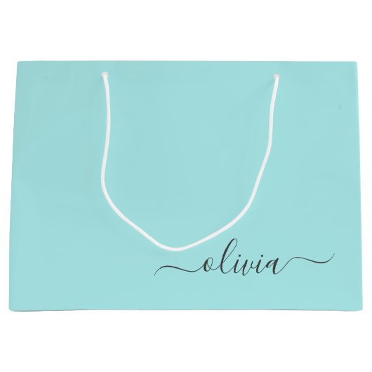Aqua Blue Blauwgroen modern script meisjesmonogram Groot Cadeauzakje (Voorkant)