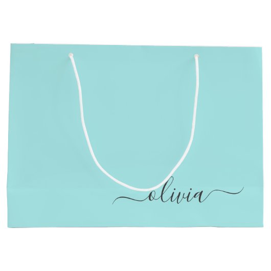 Aqua Blue Blauwgroen modern script meisjesmonogram Groot Cadeauzakje (Achterkant)