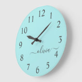 Aqua Blue Blauwgroen modern script meisjesmonogram Grote Klok (Hoek)