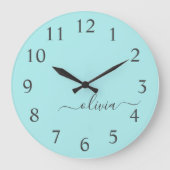 Aqua Blue Blauwgroen modern script meisjesmonogram Grote Klok (Voorkant)