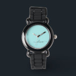 Aqua Blue Blauwgroen modern script meisjesmonogram Horloge<br><div class="desc">Aqua Blue Blauwgroen Simple Script Monogram Name Watch. Dit maakt de perfecte liefhebbende 16 verjaardag,  bruiloft,  vrijgezellenfeest,  verjaardagsdag,  baby shower of vrijgezellenfeest voor iemand die van luxe glam en stijl houdt.</div>