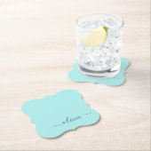 Aqua Blue Blauwgroen modern script meisjesmonogram Kartonnen Onderzetters (Insitu)