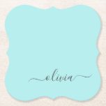 Aqua Blue Blauwgroen modern script meisjesmonogram Kartonnen Onderzetters<br><div class="desc">Aqua Blue Blauwgroen Simple Script Monogram Name Paper Onderzetters. Dit maakt het perfecte afstuderen,  de verjaardag,  de bruiloft,  het vrijgezellenfeest,  de verjaardag,  het baby shower of het bachelorette feest cadeau voor iemand die van glam luxe en chic stijlen houdt.</div>