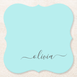 Aqua Blue Blauwgroen modern script meisjesmonogram Kartonnen Onderzetters