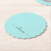 Aqua Blue Blauwgroen modern script meisjesmonogram Kartonnen Onderzetters (Gekanteld)