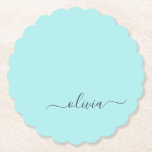 Aqua Blue Blauwgroen modern script meisjesmonogram Kartonnen Onderzetters<br><div class="desc">Aqua Blue Blauwgroen Simple Script Monogram Name Paper Onderzetters. Dit maakt het perfecte afstuderen,  de verjaardag,  de bruiloft,  het vrijgezellenfeest,  de verjaardag,  het baby shower of het bachelorette feest cadeau voor iemand die van glam luxe en chic stijlen houdt.</div>