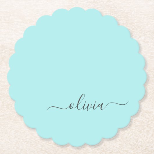 Aqua Blue Blauwgroen modern script meisjesmonogram Kartonnen Onderzetters (Voorkant)