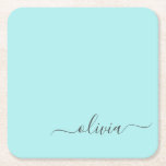 Aqua Blue Blauwgroen modern script meisjesmonogram Kartonnen Onderzetters<br><div class="desc">Aqua Blue Blauwgroen Simple Script Monogram Name Paper Onderzetters. Dit maakt het perfecte afstuderen,  de verjaardag,  de bruiloft,  het vrijgezellenfeest,  de verjaardag,  het baby shower of het bachelorette feest cadeau voor iemand die van glam luxe en chic stijlen houdt.</div>
