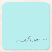 Aqua Blue Blauwgroen modern script meisjesmonogram Kartonnen Onderzetters (Voorkant)