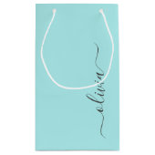 Aqua Blue Blauwgroen modern script meisjesmonogram Klein Cadeauzakje (Achterkant)