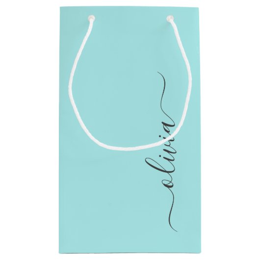 Aqua Blue Blauwgroen modern script meisjesmonogram Klein Cadeauzakje (Achterkant)