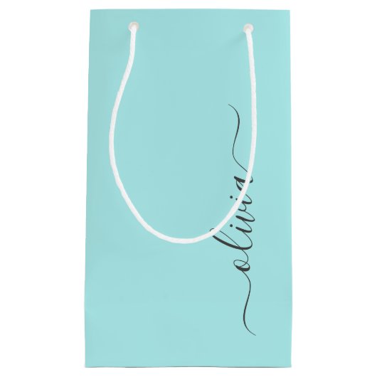 Aqua Blue Blauwgroen modern script meisjesmonogram Klein Cadeauzakje (Voorkant)