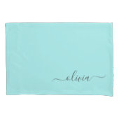 Aqua Blue Blauwgroen modern script meisjesmonogram Kussensloop (Voorkant)