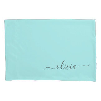 Aqua Blue Blauwgroen modern script meisjesmonogram Kussensloop