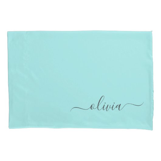 Aqua Blue Blauwgroen modern script meisjesmonogram Kussensloop (Voorkant)