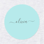 Aqua Blue Blauwgroen modern script meisjesmonogram Labels (Design 1)