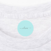 Aqua Blue Blauwgroen modern script meisjesmonogram Labels (Aangebracht)