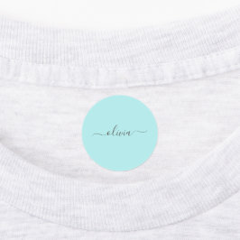 Aqua Blue Blauwgroen modern script meisjesmonogram Labels