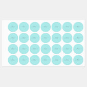 Aqua Blue Blauwgroen modern script meisjesmonogram Labels (Vel)