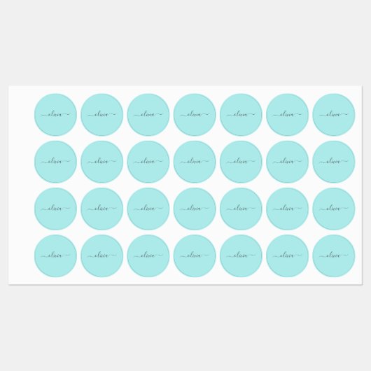 Aqua Blue Blauwgroen modern script meisjesmonogram Labels (Vel)