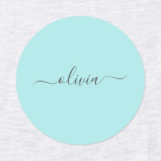 Aqua Blue Blauwgroen modern script meisjesmonogram Labels (Design 2)