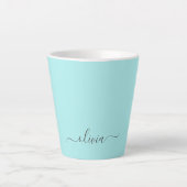 Aqua Blue Blauwgroen modern script meisjesmonogram Latte Mok (Voorkant)