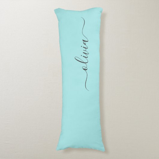 Aqua Blue Blauwgroen modern script meisjesmonogram Lichaamskussen (Voorkant Verticaal)