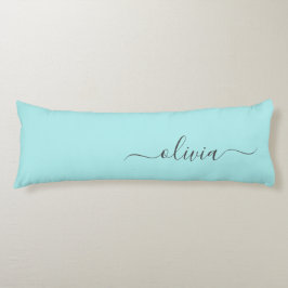 Aqua Blue Blauwgroen modern script meisjesmonogram Lichaamskussen