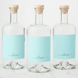 Aqua Blue Blauwgroen modern script meisjesmonogram Likeurfles Etiket