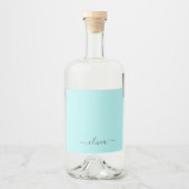 Aqua Blue Blauwgroen modern script meisjesmonogram Likeurfles Etiket (Voorkant)