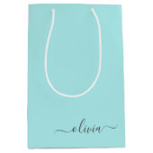 Aqua Blue Blauwgroen modern script meisjesmonogram Medium Cadeauzakje (Voorkant)