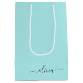 Aqua Blue Blauwgroen modern script meisjesmonogram Medium Cadeauzakje (Achterkant)