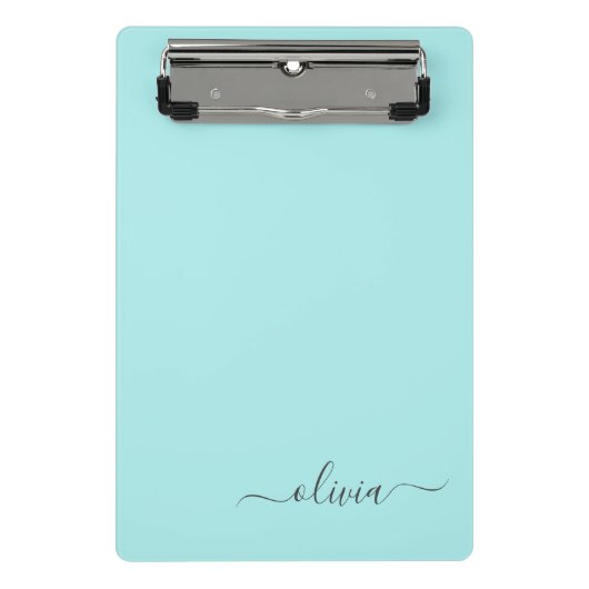 Aqua Blue Blauwgroen modern script meisjesmonogram Mini Klembord (Voorkant)