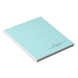 Aqua Blue Blauwgroen modern script meisjesmonogram Notitieblok