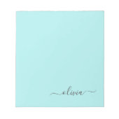Aqua Blue Blauwgroen modern script meisjesmonogram Notitieblok (Voorkant)