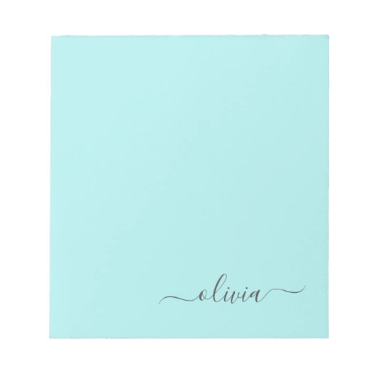 Aqua Blue Blauwgroen modern script meisjesmonogram Notitieblok (Voorkant)