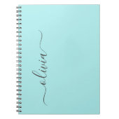 Aqua Blue Blauwgroen modern script meisjesmonogram Notitieboek (Voorkant)
