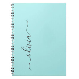 Aqua Blue Blauwgroen modern script meisjesmonogram Notitieboek