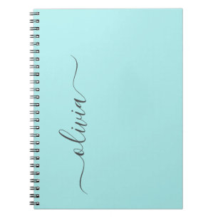 Aqua Blue Blauwgroen modern script meisjesmonogram Notitieboek