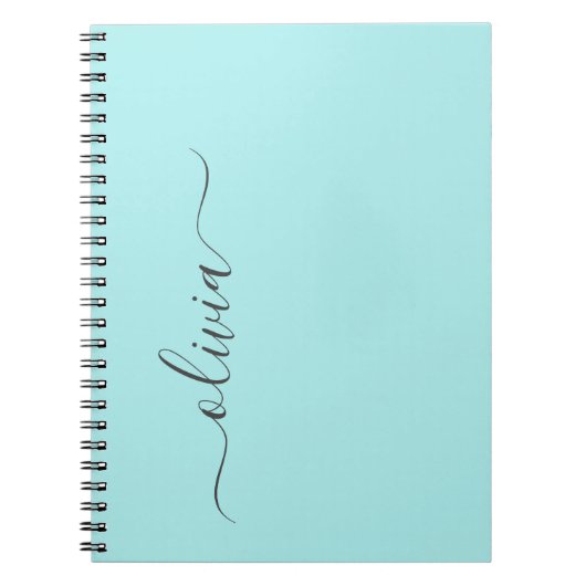 Aqua Blue Blauwgroen modern script meisjesmonogram Notitieboek (Voorkant)