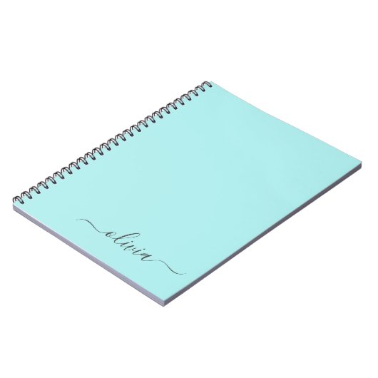 Aqua Blue Blauwgroen modern script meisjesmonogram Notitieboek (Linkerzijde)