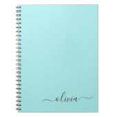 Aqua Blue Blauwgroen modern script meisjesmonogram Notitieboek (Voorkant)